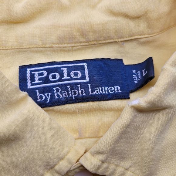 POLO Ralph Lauren Yellow Blue Logo Men's Short Sleeve Casual Button Down Shirt - Picture 8 of 10